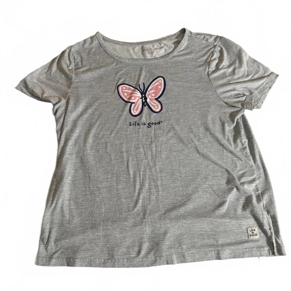 LIFE IS GOOD Butterfly Super Soft Grey short sleeve crew neck Tshirt SZ M Preppy